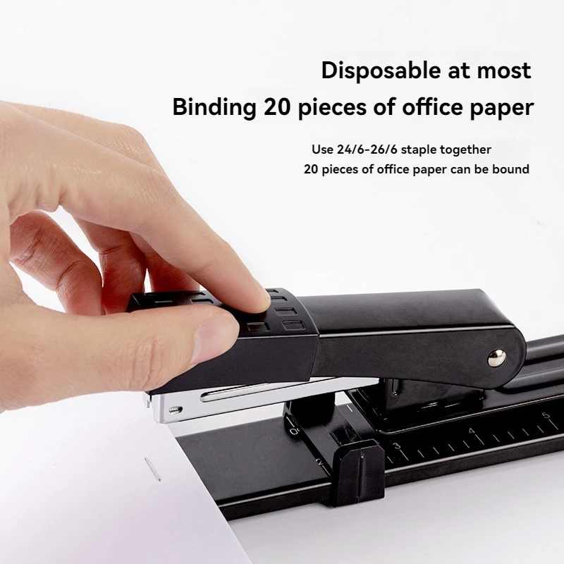 Deli 0334 สํานักงานธุรกิจเครื่องเย็บกระดาษมัลติฟังก์ชั่นพร้อมแขนขยายโลหะสีดําสีเทา Manual Power 36 ชิ้นต่อชุดกล่อง