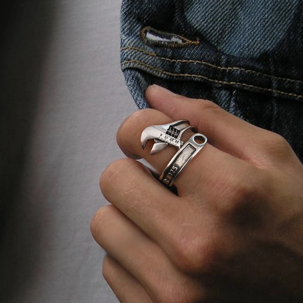 

Men's 925 sterling silver ring wrench silver jewelry INS hip-hop trend niche designer silver ring girls give boyfriend