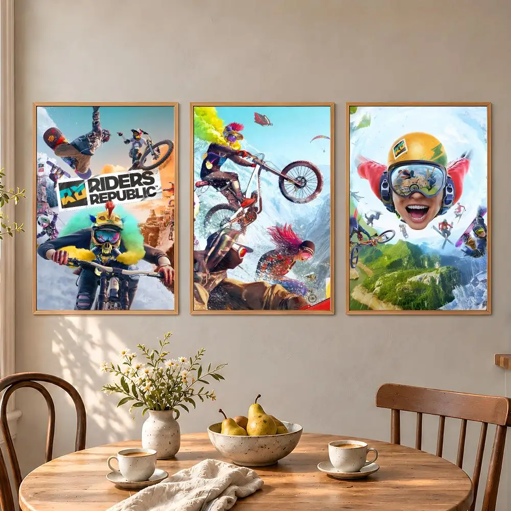 Game Riders Republic MTB BMX Wingsuit Poster Aesthetic Wall Art Poster HD Waterproof PP Self Adhesive Bedroom Dorm Room Decor