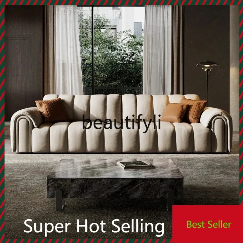 

G80 Piano keys leather sofa Italian minimalist living room three people in line combination designer