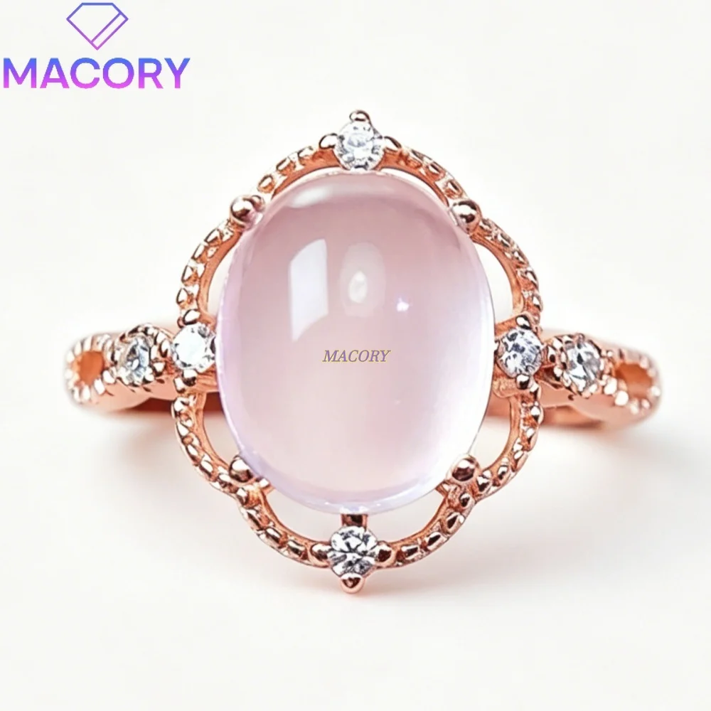 Natural rose quartz ring S925 silver clear color sweet and romantic dreamy style delicate embellishment Valentine's Day gift