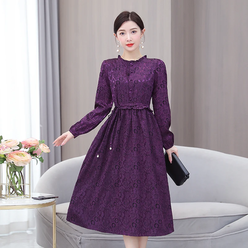 Korean Luxury Printed Dress Women's Autumn Versatile Mulberry Silk Pullover Skirt 2023 New Fashion Loose Tight Party Vestidos