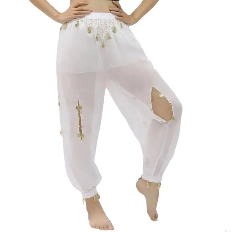 B95F Pantaloni per spettacoli danza del ventre in spandex elasticità per spettacoli teatrali e prove