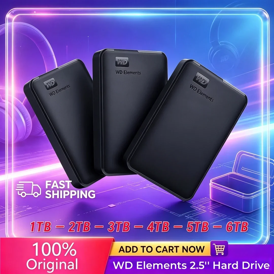 WD Western Digital Large-capacity 2.5" External Mechanical HDD USB3.0 Mobile Hard Drive 1TB 2TB 4TB 5TB 6TB Portable