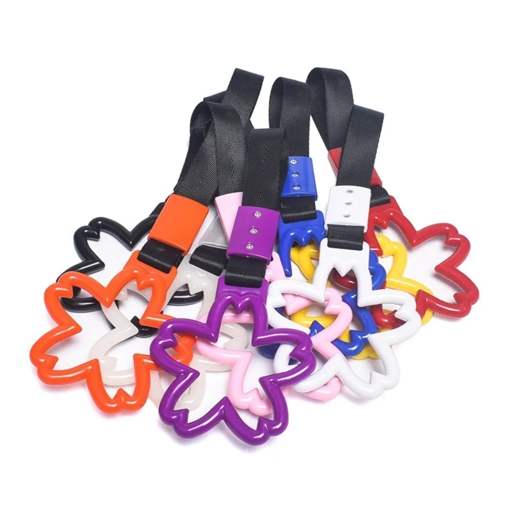 Cherry Blossom Car Handle Straps Silver/Black Strap Warning Warning Hanging Ring Multi Color Pendant Car Crash Warning Strap
