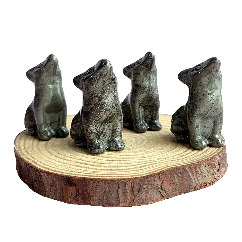 Wolf Statue Natural Pyrite, Reiki Crystal, Animal Carving, Healing Magic Crafts, Gemstone, Home Decoration Gift, 1Pc