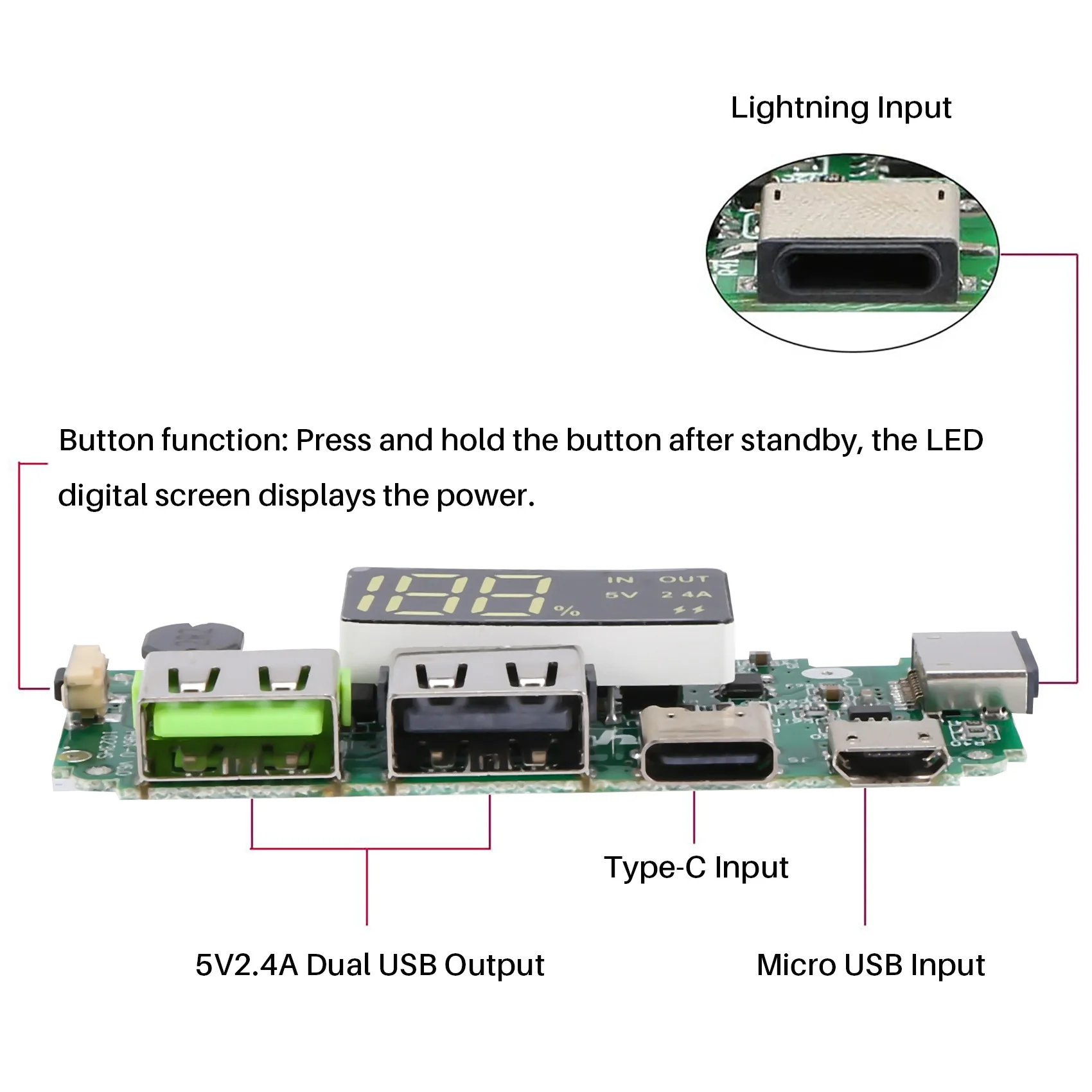 LED Dual USB 5V 2.4A Micro/Type-C USB Mobile Power Bank 18650 Charging Module Lithium Battery Charger Board 2Pcs