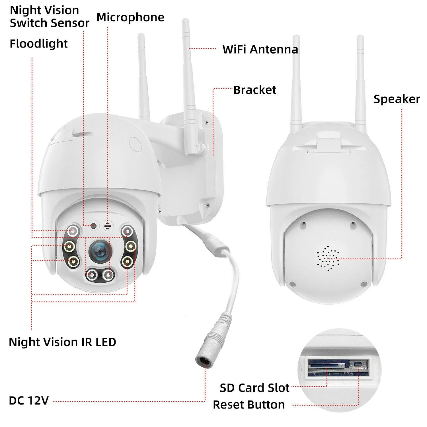 1080P HD IP CCTV Camera Waterproof Outdoor WiFi PTZ Security Wireless IR Cam NVR