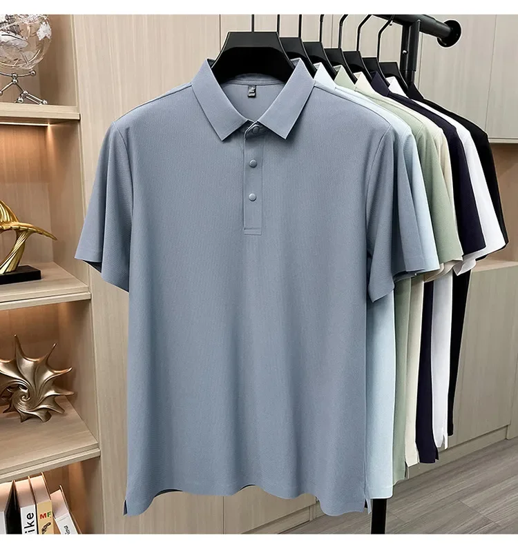Herren Sommer Business Casual Poloshirt - Eisseide Schnelltrocknend Atmungsaktiv Locker Sitzend Kurzarm-T-Shirt – Detail 15
