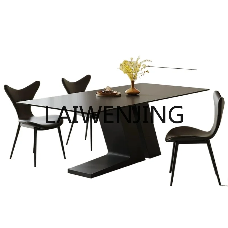 

Rej Floating Road Black Stone Plate Dining Tables and Chairs Set Italian Rectangular Dining Table