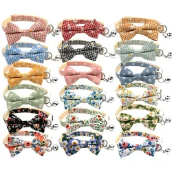 Pet Dog Collar Bow Daisy Plaid Sunflower Pattern Cute Bell Adjustable Cat Collars Puppy Pet  Accessories for Small Dogs