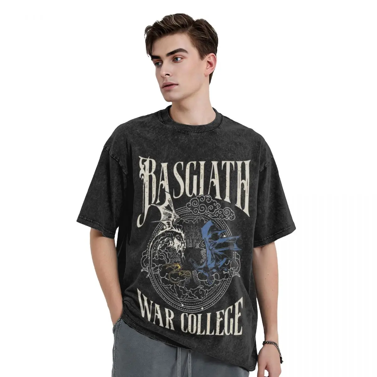 Fourth Wing Basgiath War College T Shirts Washed Short Sleeve Oversize T-Shirts Novelty for Men Women Tops Printed Tops Tees