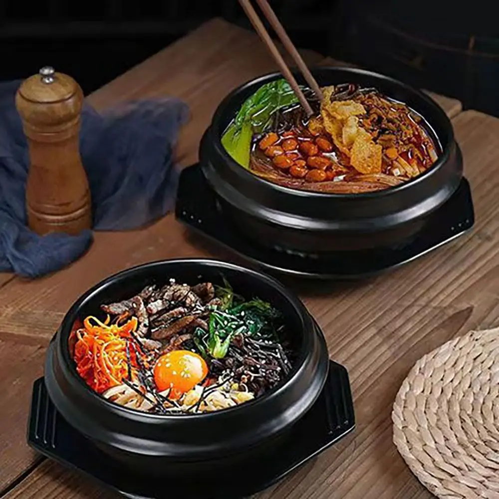 Olla para sopa, cazuela de 16cm de tamaño, olla de arcilla, utensilios de cocina Bibimbap antiescaldaduras resistentes al calor, antiadherentes con bandeja, ollas para estofado, cocina china