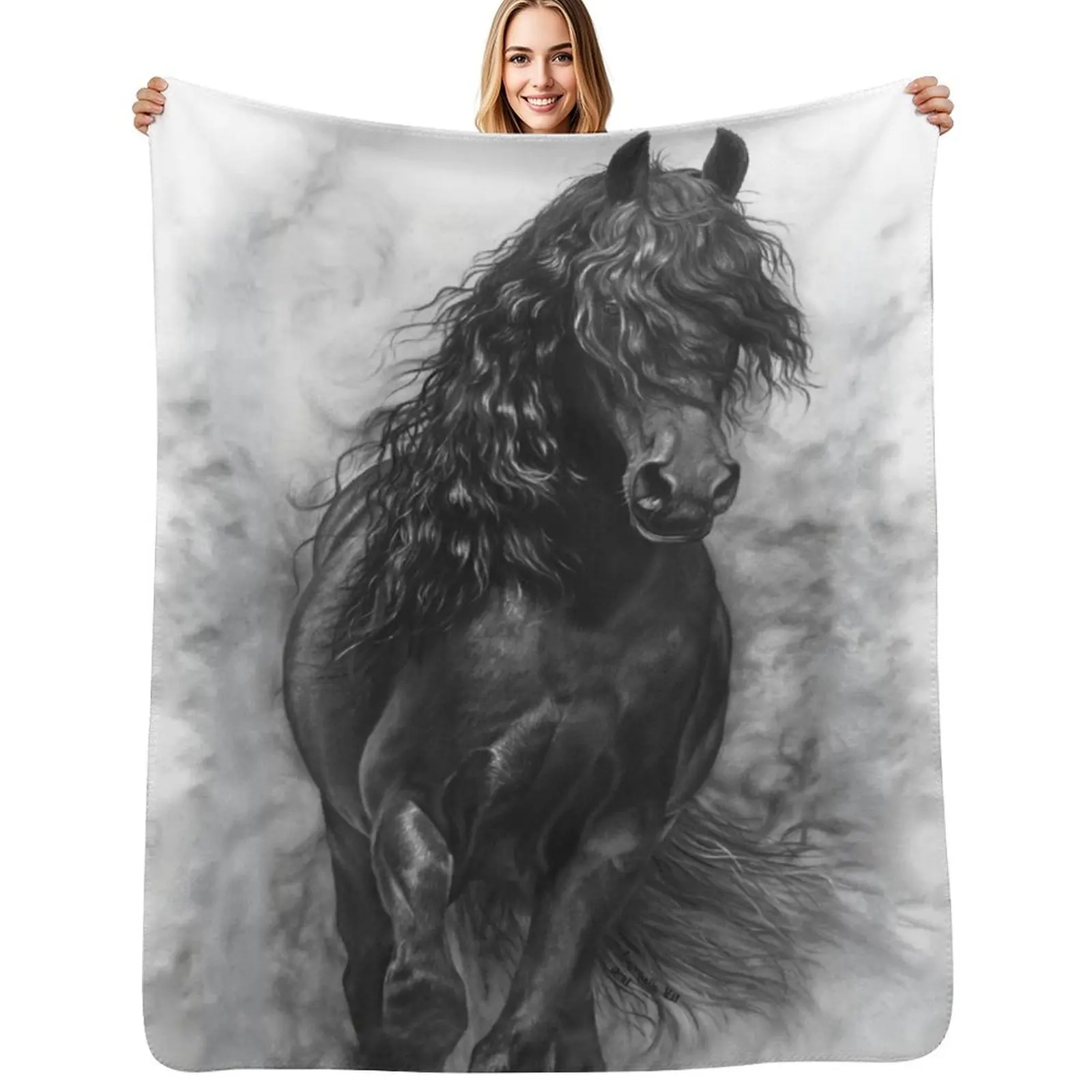 Black stallion in the mist Throw Blanket Softest Luxury Brand Decoratives Winter beds funny gift blankets and throws Blankets