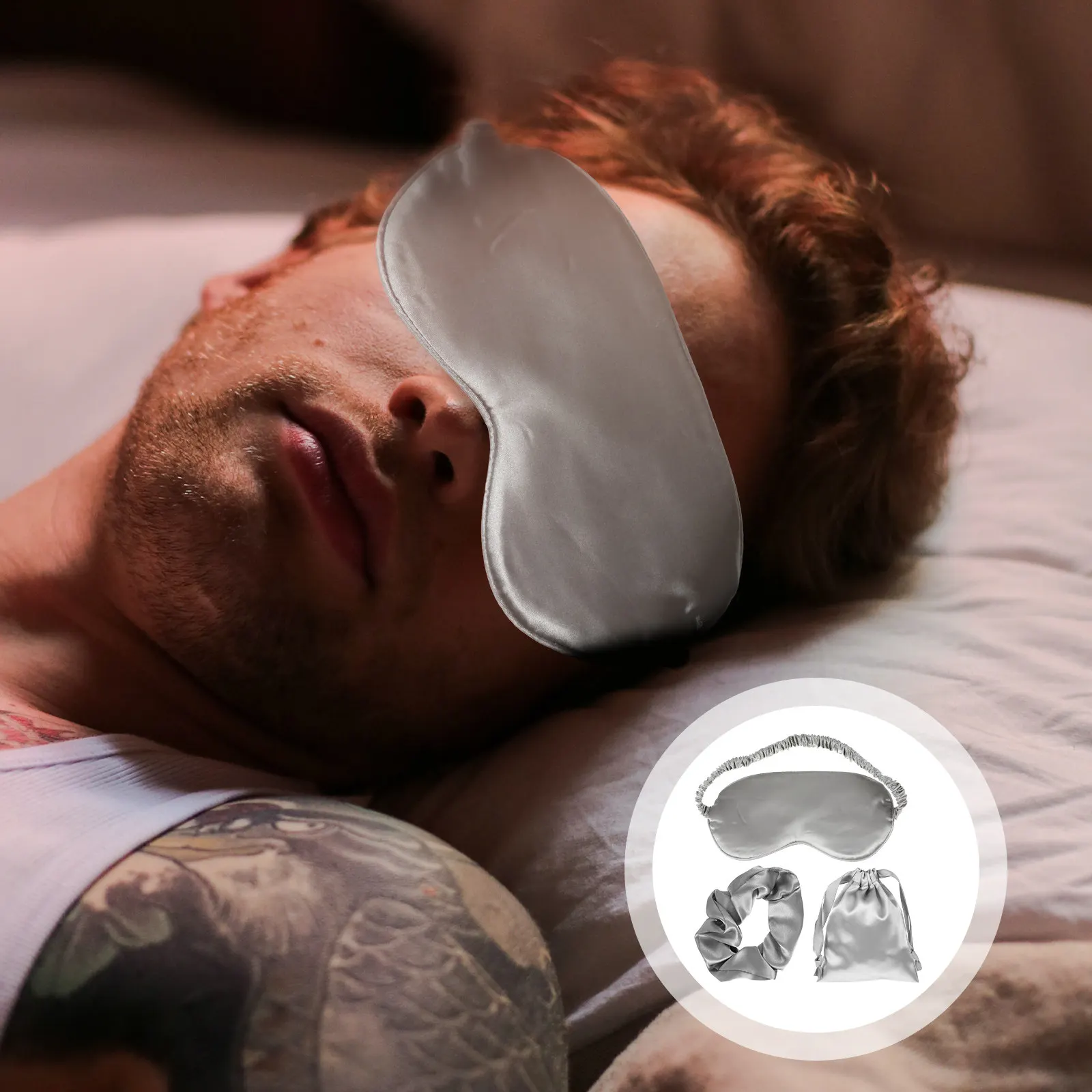 

3Pcs Sleeping Eye Mask Set Elastic Bands Soft Fabric Aid Travel Blindfold with Hair Rope and Storage Bag