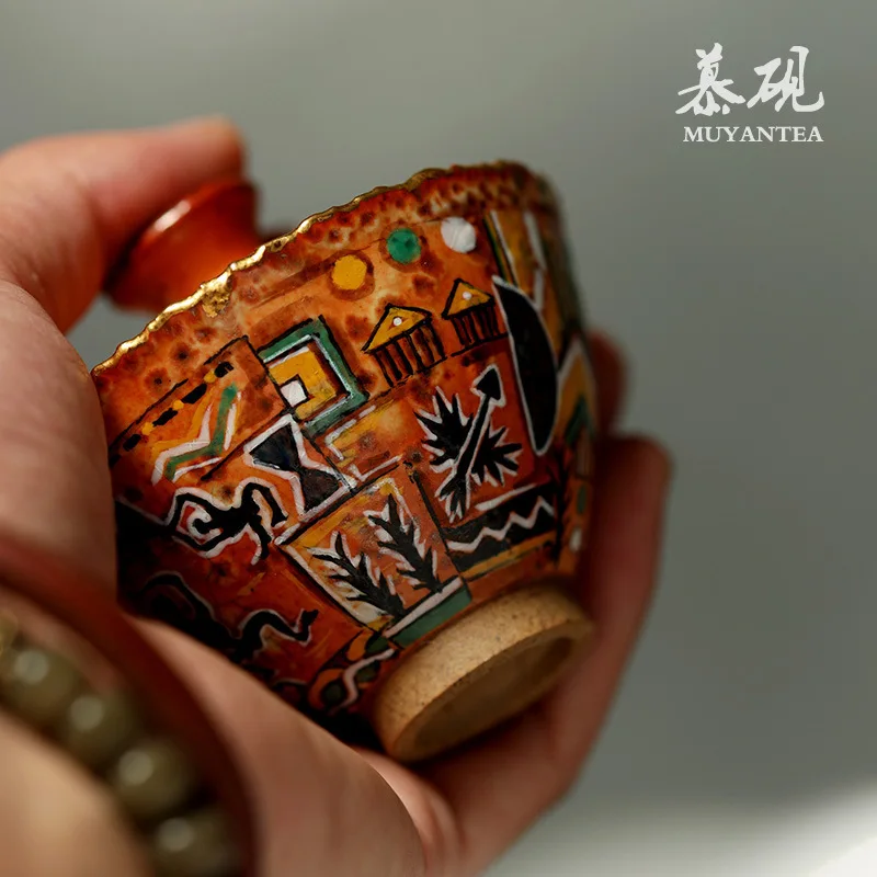 Mu Yan Wood-Fired Gaiwan, Handmade Shino Ware, Hand-Painted Tea Bowl, Ceramic Creative Single Small Gaiwan