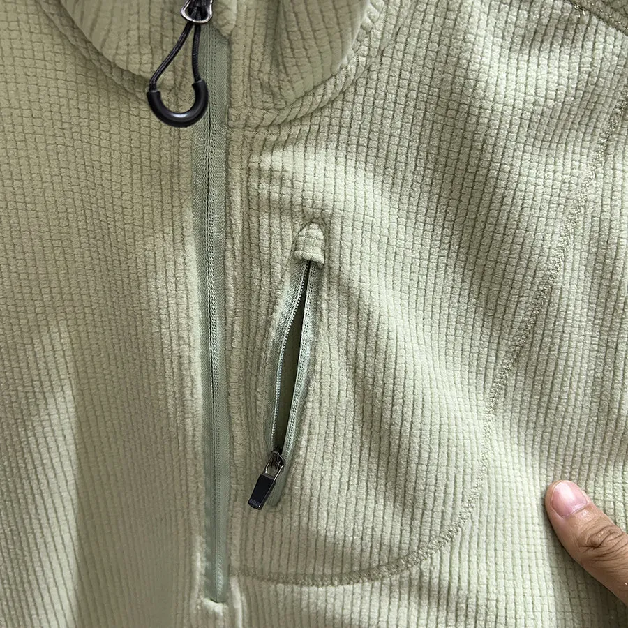 Unisex Outdoor Thermofleece-Pullover – Warmer Waffelstrick-Sweatshirt mit halbem Reißverschluss für Wandern & Camping – Detail 16
