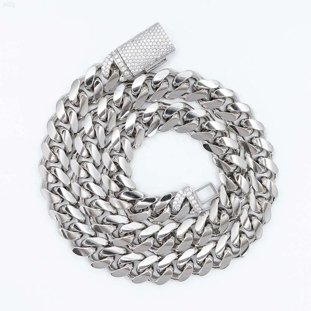 New Arrivals Trend Hip Hop Iced Out Moissanite Clasp 12mm Cuban Link Chain Men Silver Hand Chain