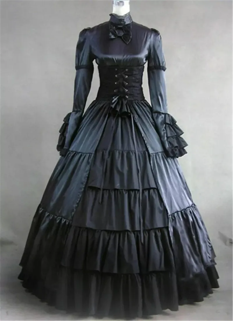 Medieval black pleated edge ball dress cosplay customized