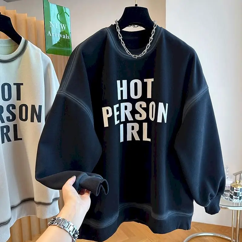 Oversized Pullovers Women Fashion Design Pullover Letter Printed Tops Casual Loose Sweatshirts Autumn Winter Trend Plush Top Y2k