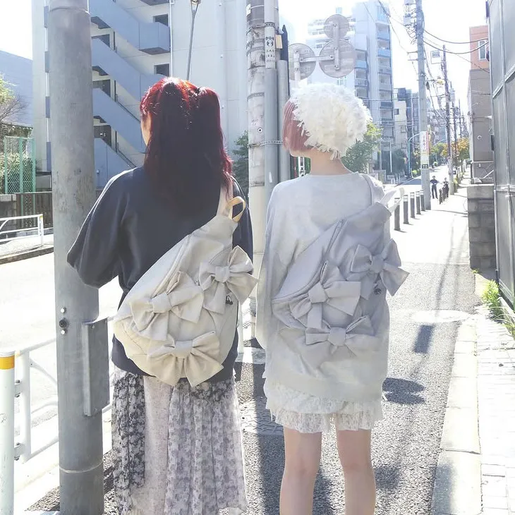 

Японская милая объемная сумка-мессенджер с бантом на плечо, женская повседневная сумка для поездок на работу, вместительный женский холщовый рюкзак