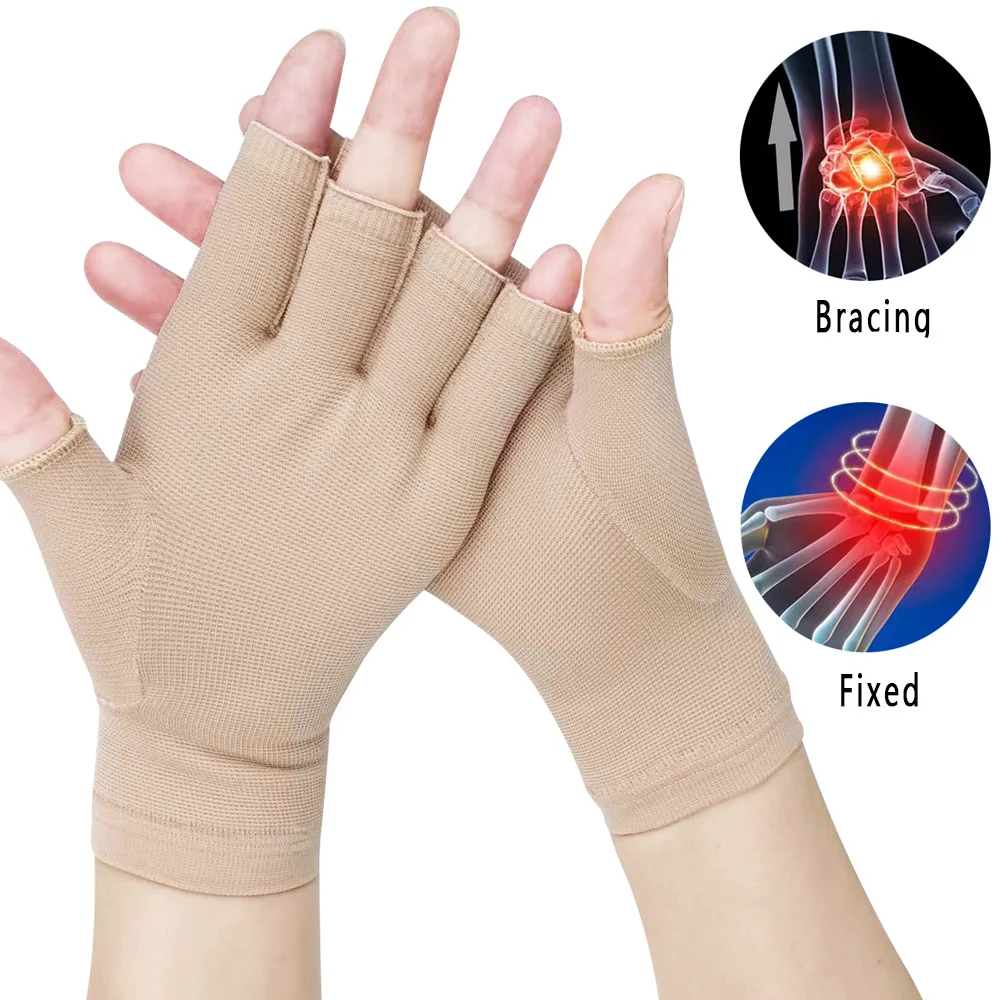 1 Paar Medizinische Kompressions-Arthritis-Handschuhe, Halbfinger, Schnelltrocknend, Atmungsaktiv, Handgelenkschutz für Damen und Herren, Schmerzlinderung, Handauflage – Detail 5