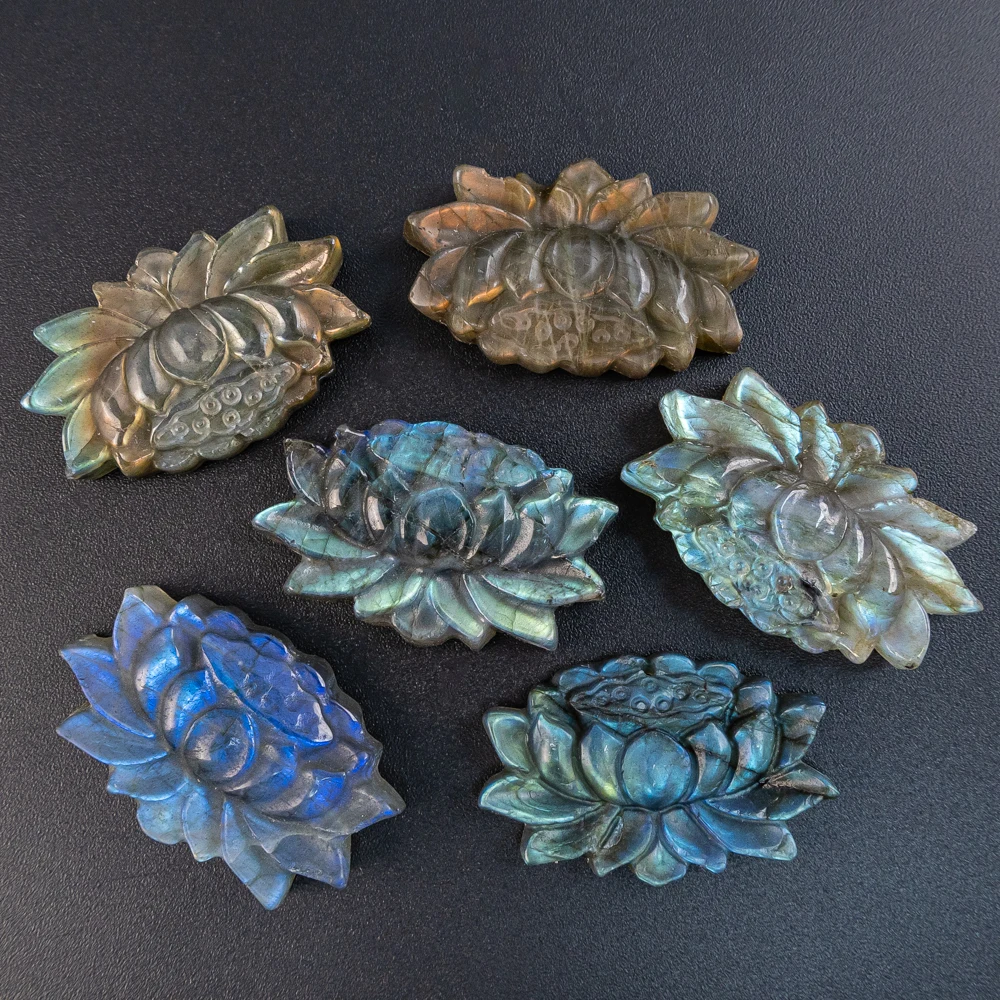 1Pcs Hand Carved Natural Blue Labradorite Lotus Pendants 22X37X8MM Blue Flash Gemstone Pendant For Jewelry Making DIY