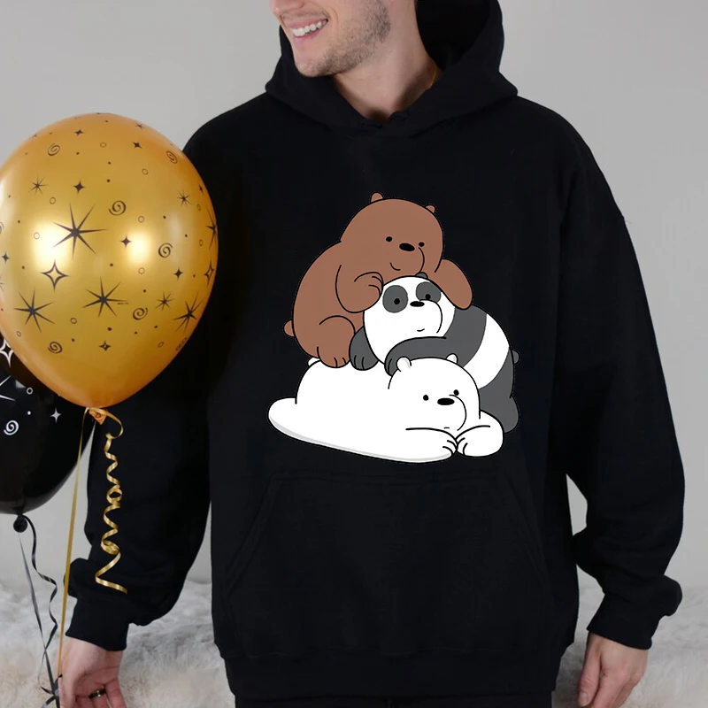 We Bare Bears Printed Men's Autumn and Winter Hoodies Plus Velvet Sports Sweatshirt Loose Casual Men's Clothing