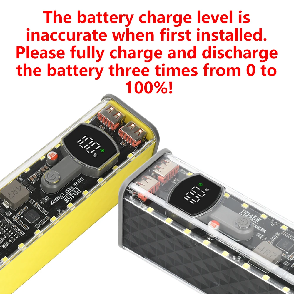 PD 45W Superschnelles Laden Transparente Wiederaufladbare Hülle Ohne Schweißverbindungen 8 Stück 18650 Batteriegehäuse Mit Außenbeleuchtung – Detail 14