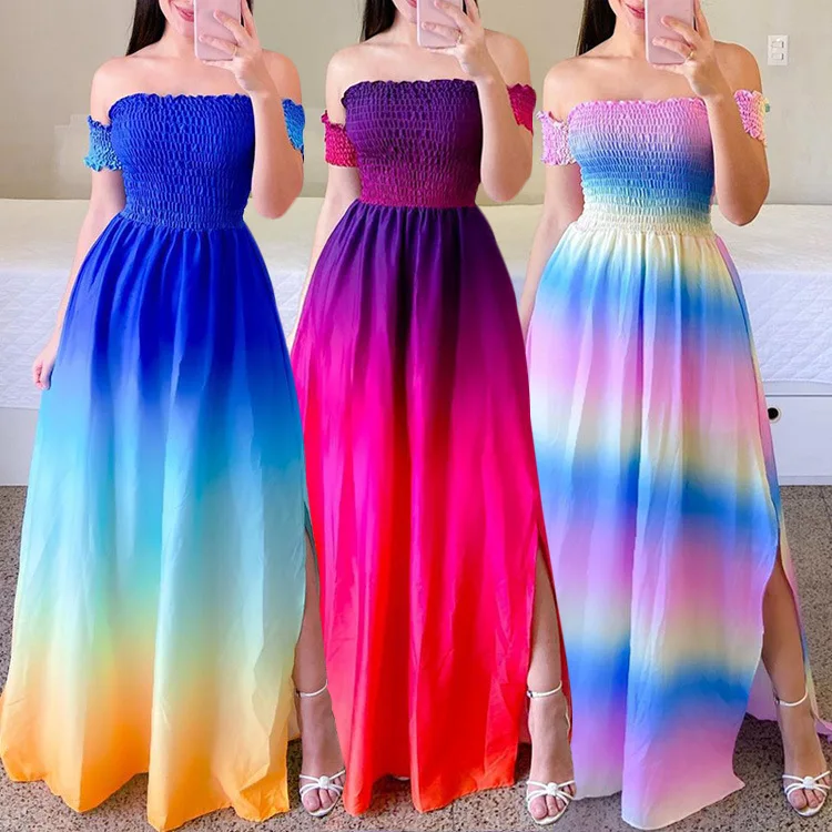 Elegant Women\'s Off Shoulder Midi Dress 2024 Summer Fashion Dresses High Waist Flower Print Short Sleeve Vestidos Robe Clothing