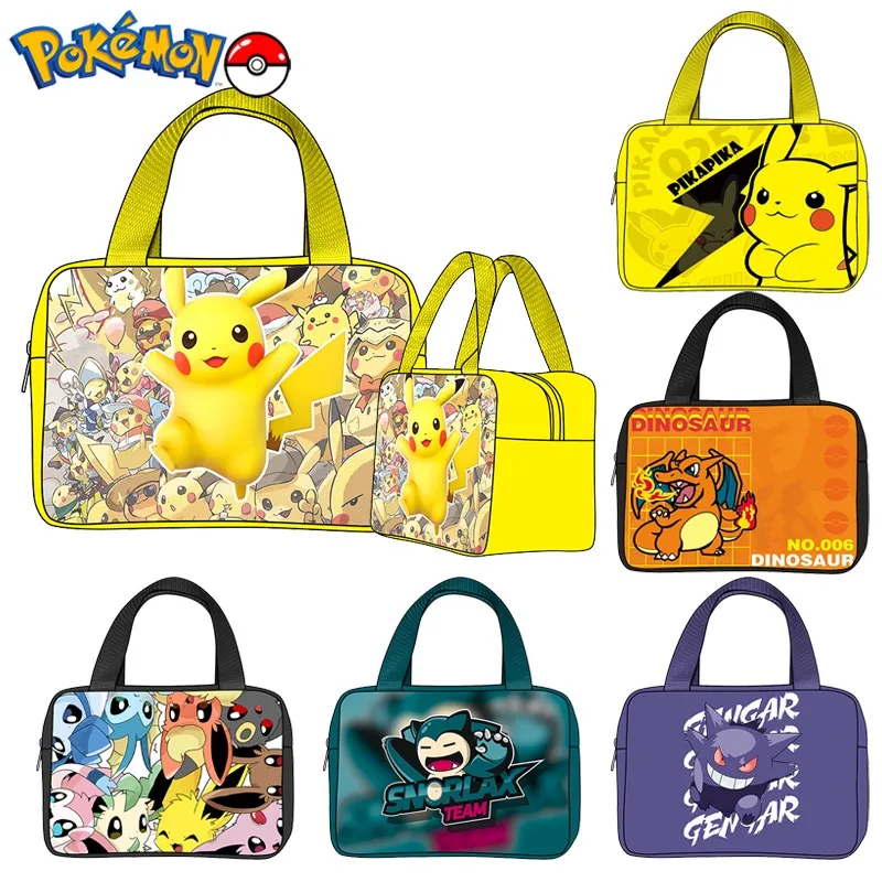 Pokemon Pikahcu torby na lunch dla dzieci Cartoon Gengar Student Bento torba Kawaii biuro szkoła Lunch torby izolowane torebka prezenty