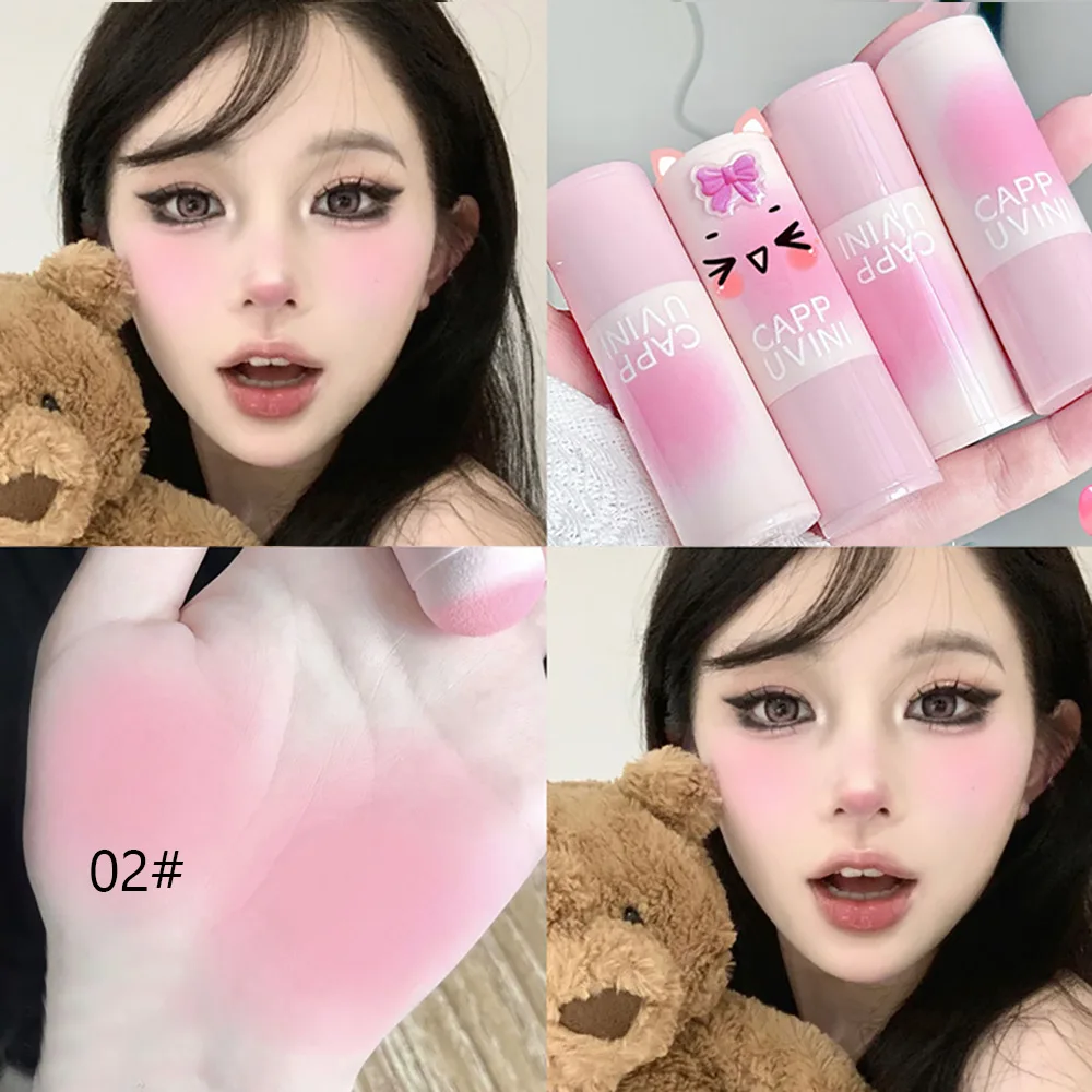 สีชมพูธรรมชาติ Cappuvini Blusher Stick Face Blusher Patting Powder Blusher สําหรับแก้มน่ารักสไตล์เกาหลี