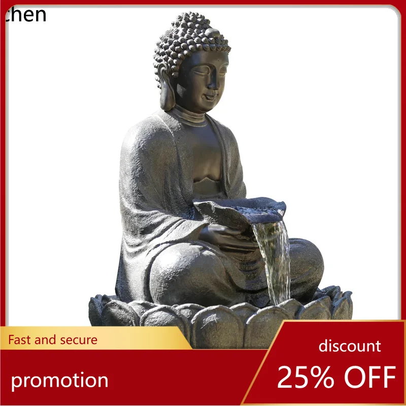 CZ1 Buddha Statue Flowing Water Ornament Courtyard Zen Water Landscape Garden  Creative Humidifying Fountain Decoration