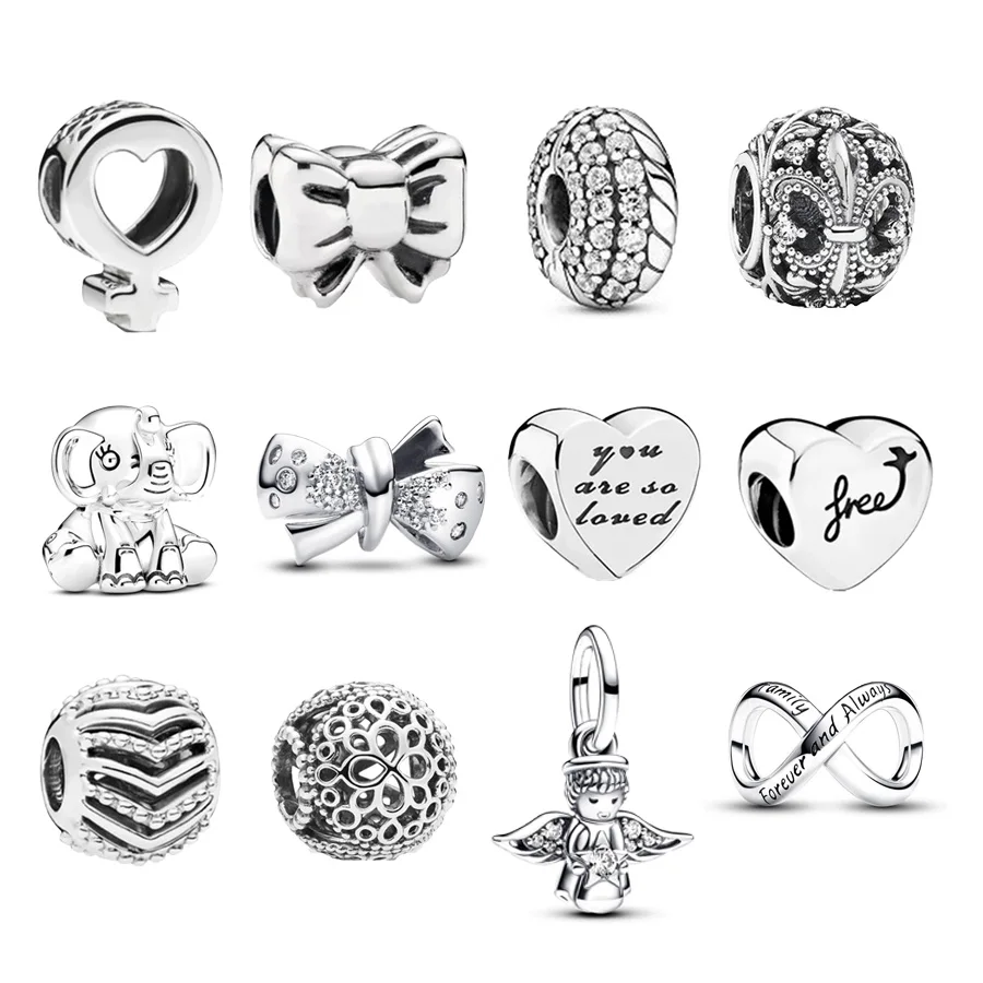 뜨거운 판매 스파클링 영원히 & 항상 무한대 매력 스파클링 천사 매달려 구슬 맞는 원래 실버 925 팬 팔찌 쥬얼리