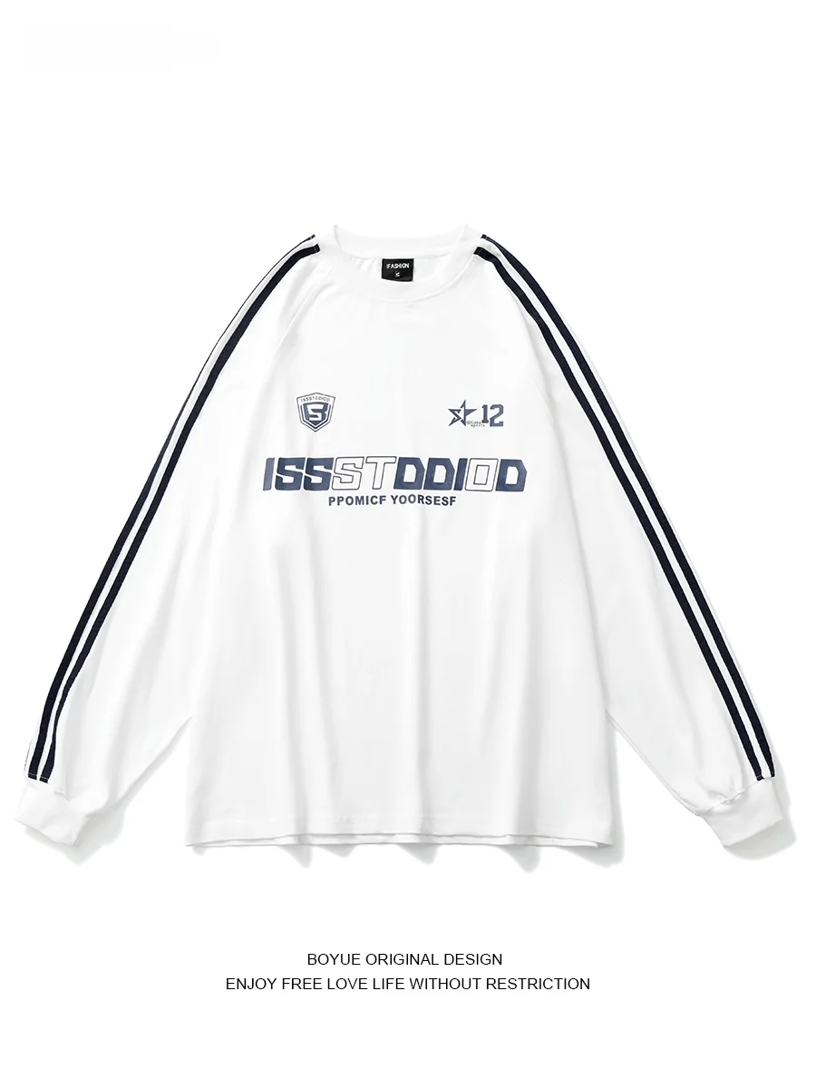 

Худи Boyue в американском ретро-стиле с полосками, для пар, повседневное, в уличном стиле, с длинными рукавами, свободного кроя, с цветными блоками, круглый вырез горловины