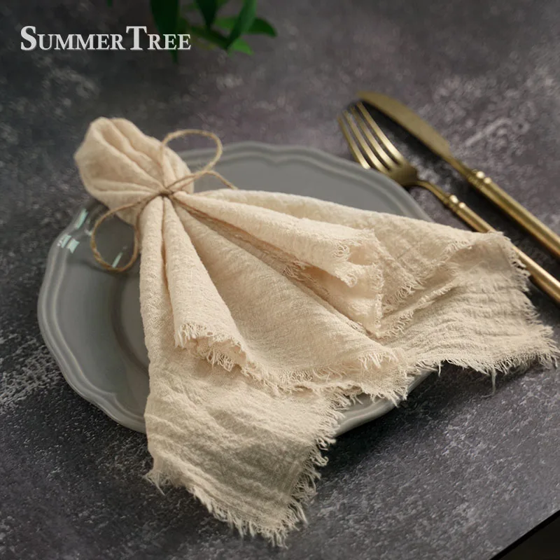 20PCS Napkins 41x41CM Cotton Cloth Gauze Retro Burr Rustic Kitchen Tea Towel Wedding Party Dinner Christmas Napkin Table Decor