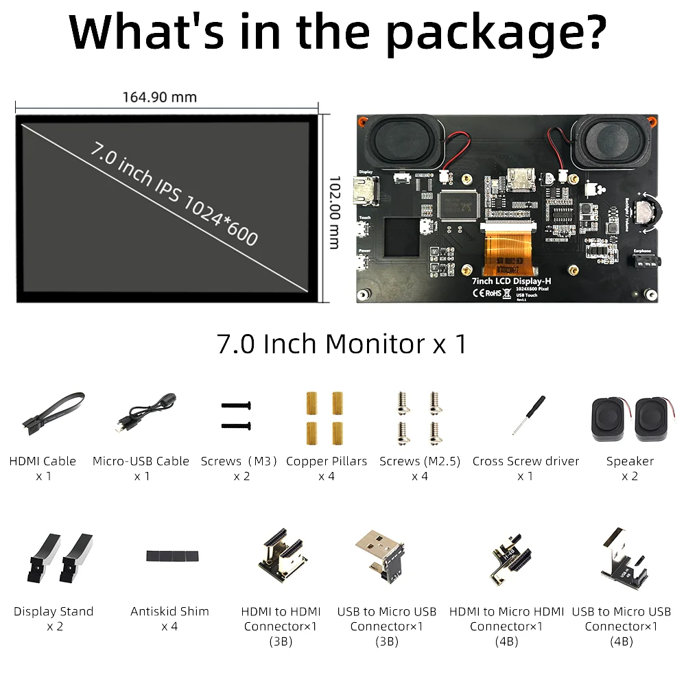 Imagem -06 - Ipistbit-tela Ips Lcd Tft Touch Screen Tela de Toque Hdmi Resolução 1024x600 Tela Capacitiva para Raspberry pi 3b Mais 7