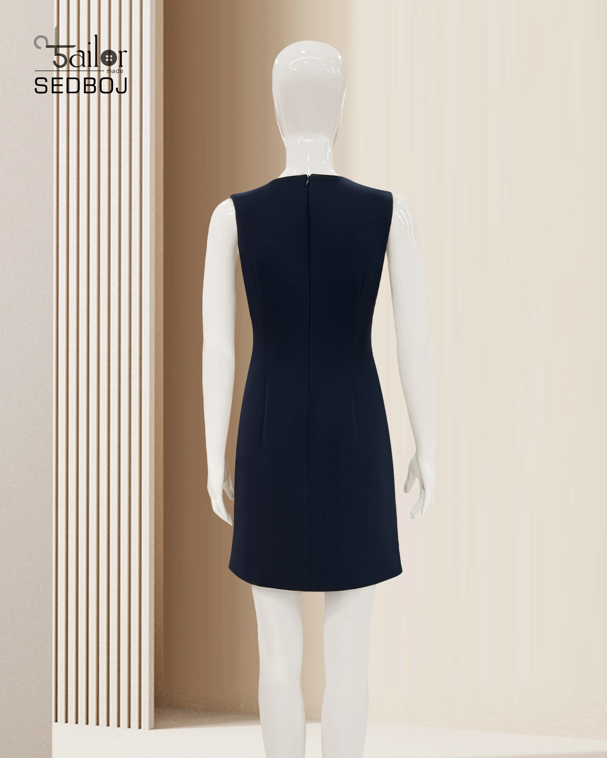 Vestido colete azul profundo sem mangas slim fit cor sólida com design de nicho