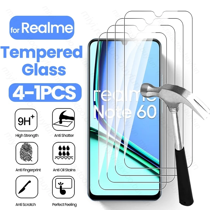 4-1Pcs for Realme Note 60 4G Protective Glass on Realmi Not 60 Note60 4G Screen Protector Explosion-Proo HD Film RealmeNote60 4G