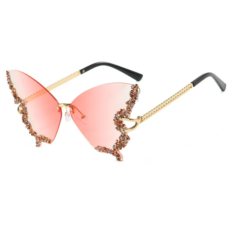 FRESHGUY Butterfly Frameless Diamond Studded Sunglasses 2024 New Sunglasses For Women Fashionable And Exaggerated Personality