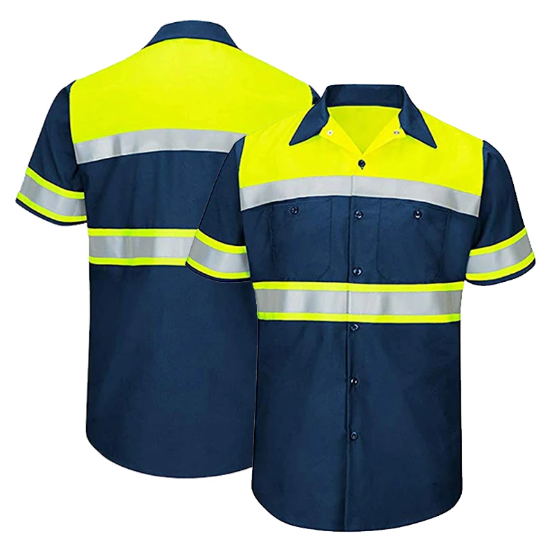 High Visibility Long Sleeve Safety Work Shirt 100% Cotton Workshop Uniforms Hi Vis Shirts S-4XL