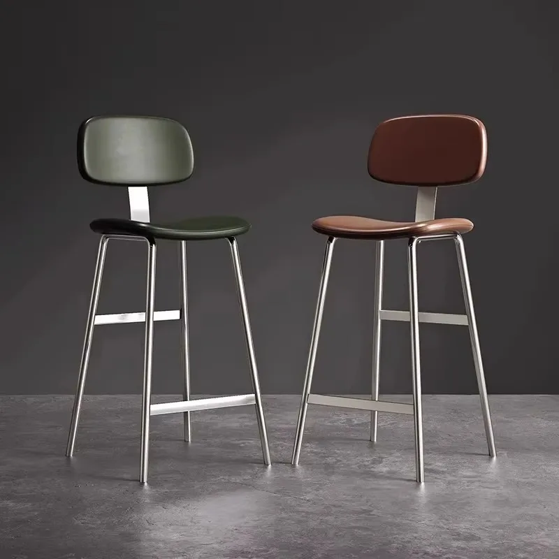 Soft-Padded Backrest Wrought-Iron Metal Frame Non-Foldable Bar Stool High Chair Home Commercial Use American Industrial Style No