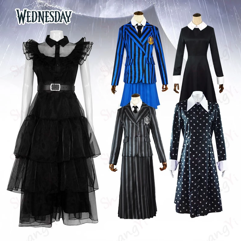 Adams Family Wednesday A Variety Of Cosplay Suit Dress Floral Maxi Skirt Short Skirt Wig Gothic Suit Halloween Carnival Party