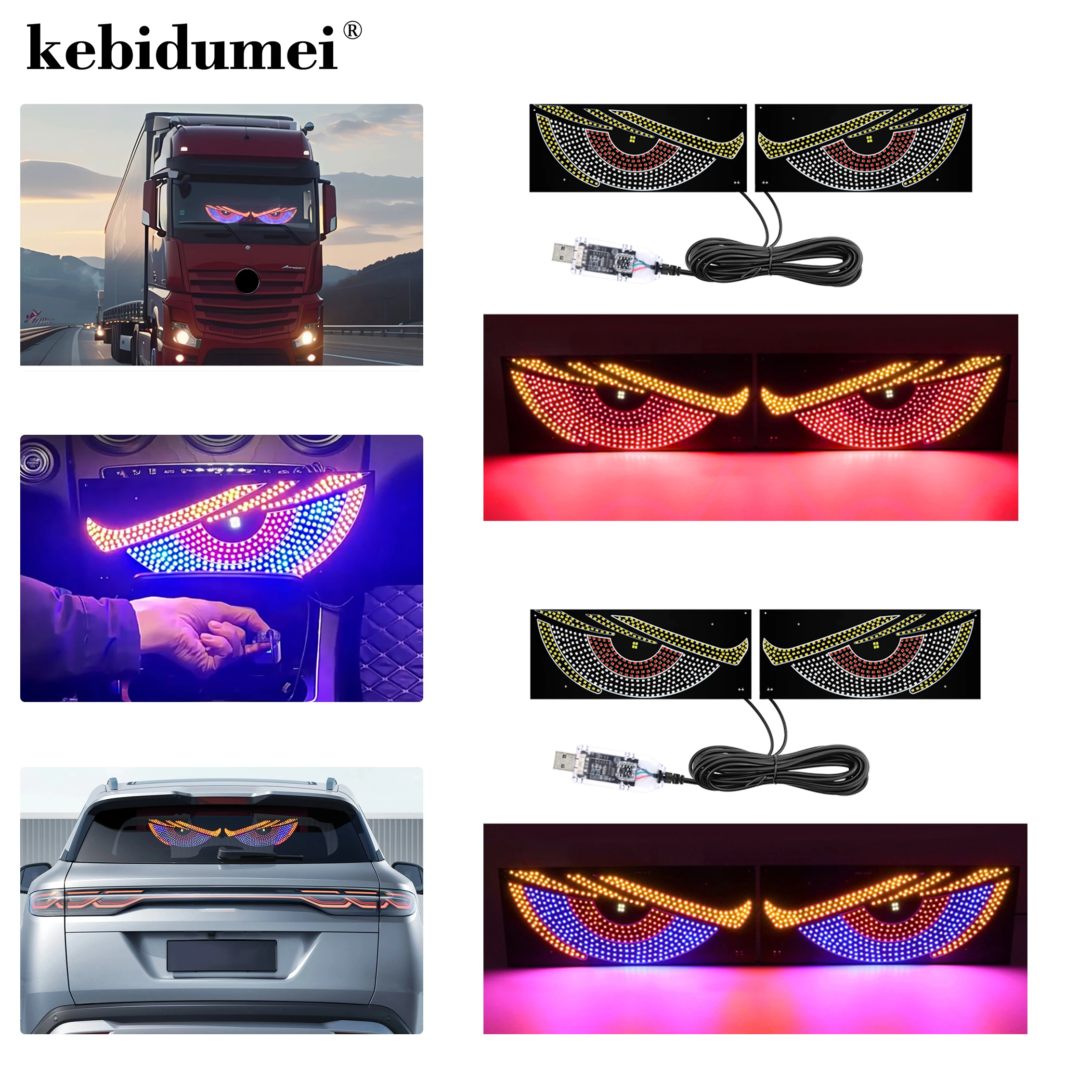 

USB 12V/24V Multi-Mode Car Truck Lights Devil's Eye Light RGB Dynamic Decorative Light Windshield Led Display Decor Pixel Panel