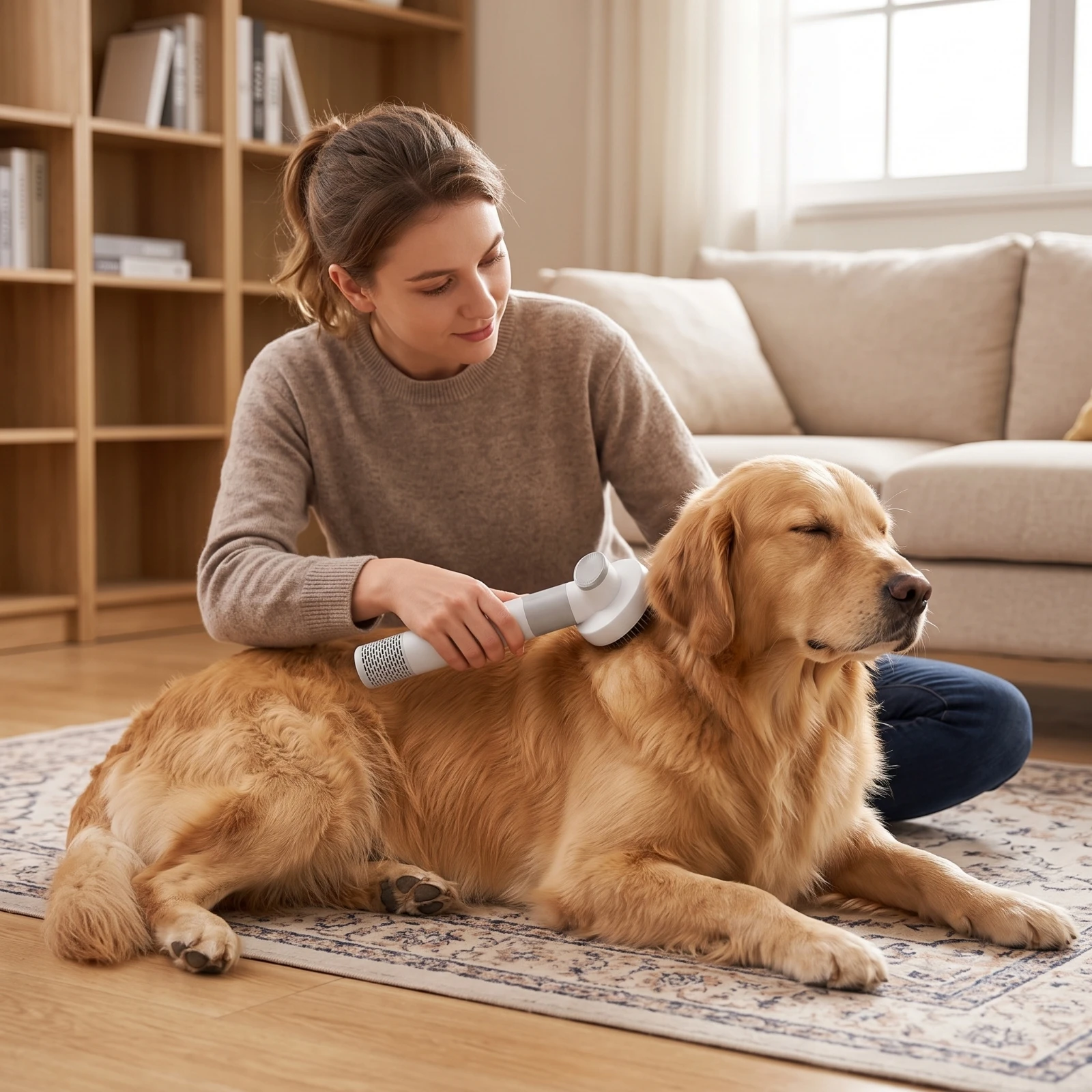 Pet Grooming Dryer Brush 2-in-1 Pet Hair Dryer with Brush Low-Noise Portable for Pets, After Bath