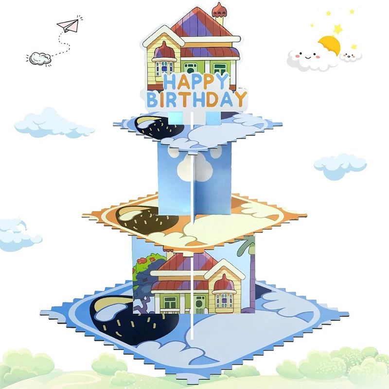 Bluey – support à gâteaux de fête d'anniversaire, Table à Dessert, tour à gâteaux en papier à 3 couches, fournitures de fête, cadeaux pour décoration de réception-cadeau pour bébé
