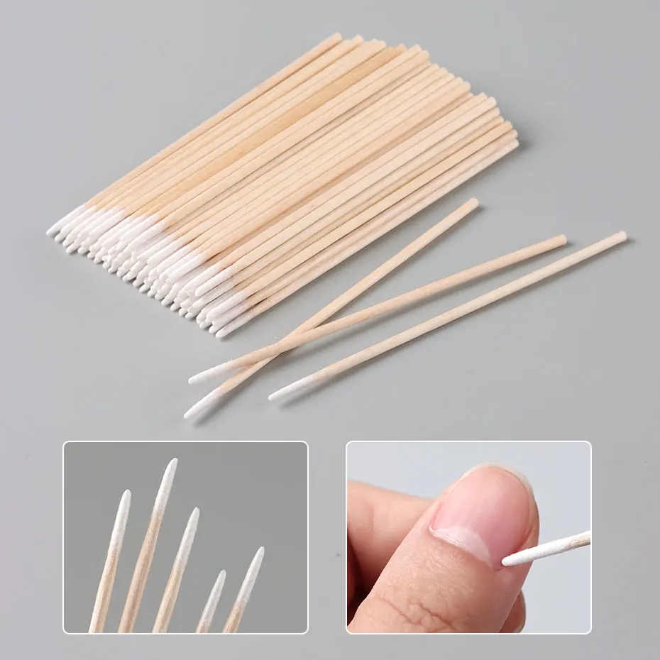 100pcs/Pack Nail Polish Remover Cotton Stick 7/10cm Sized Portable Clean Wooden Swab for Healthy Manicure, Makeup Application