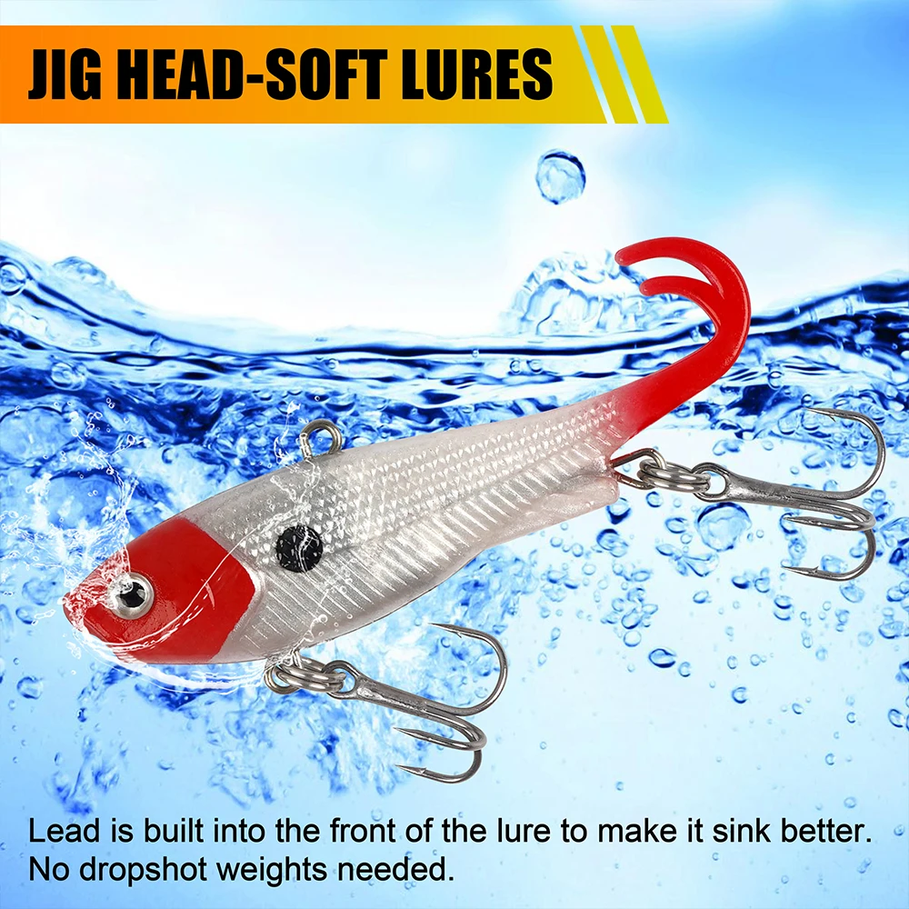 10Pcs/5Pcs Soft Fishing Lures Kit Pre-Rigged Jig Head Fork Tail Plastic Swimbaits with Treble Hooks for Bass Trout Walleye image 5