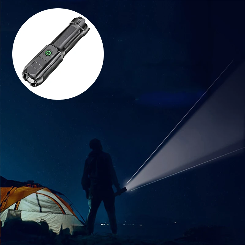 

Светодиодный 3-режимный мощный рабочий светильник с зумом, яркий фонарик с ярким светом, яркий Перезаряжаемый светильник для ночного кемпин...