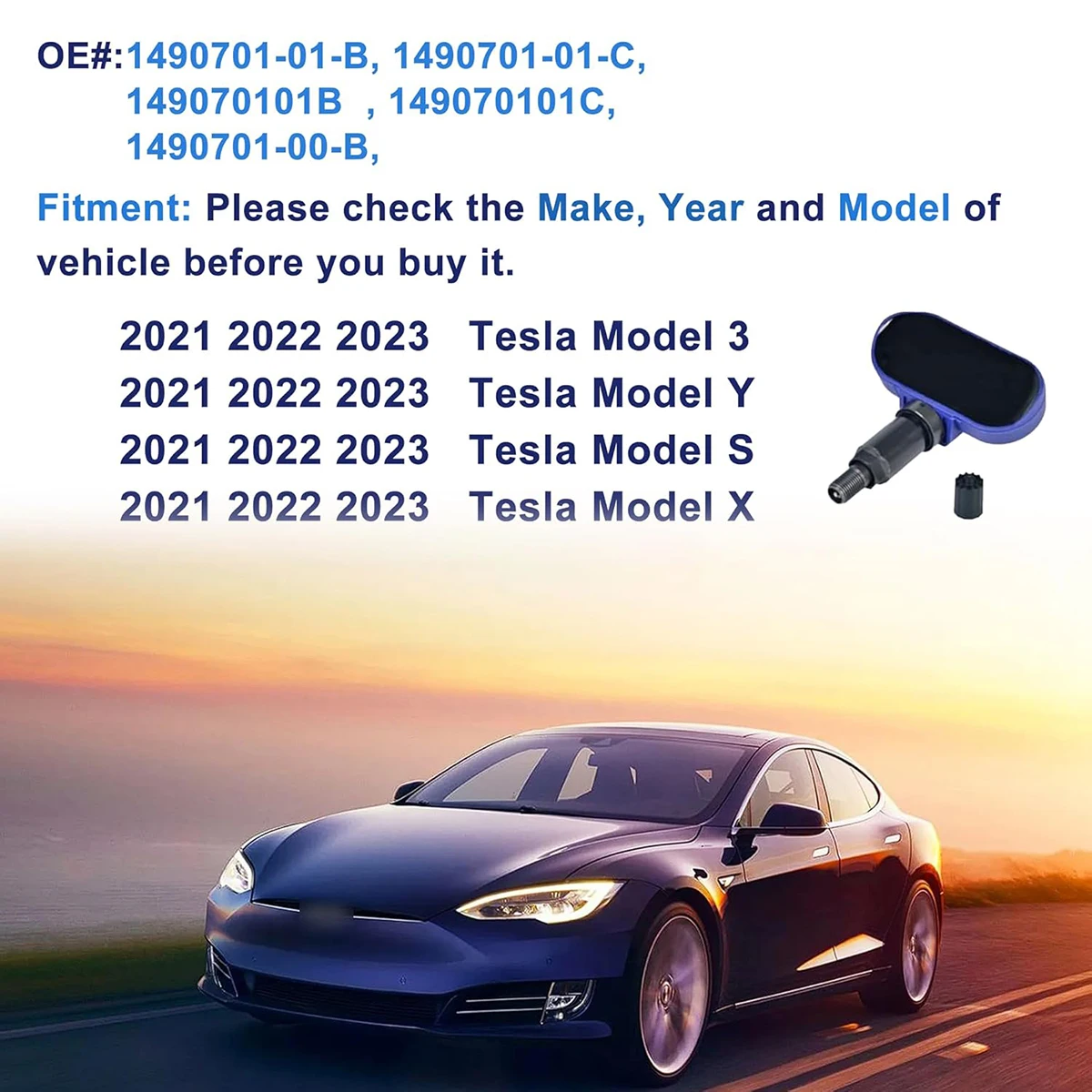 4 Stück Reifendrucküberwachungssensoren für Tesla Model 3 Y S X 2020-2024, für Tesla Model Y Juniper 2025, Bluetooth TPMS-Sensor 1490701-00-B 1490701-01-B 1490701-01-C – Detail 2